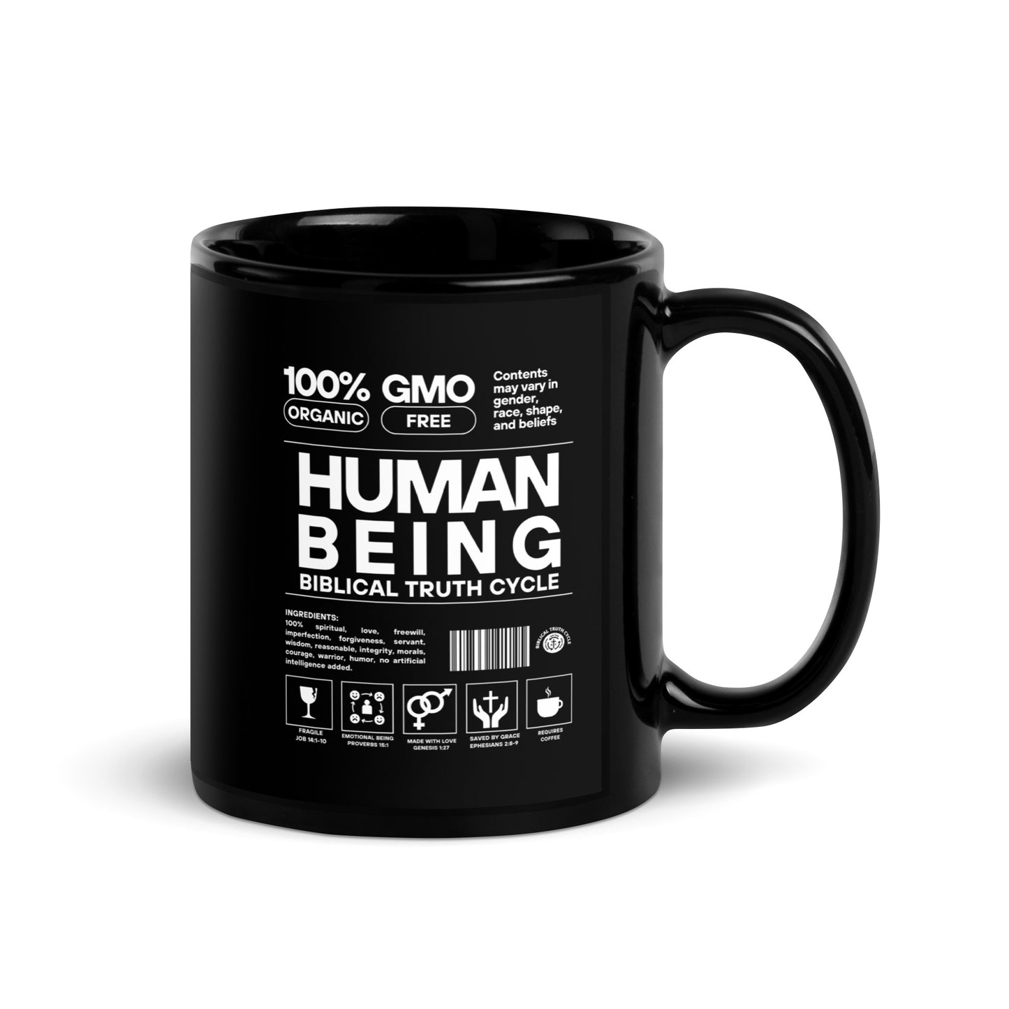 Biblical Truth Cycle - Black Glossy Mug 11oz (Human Being)