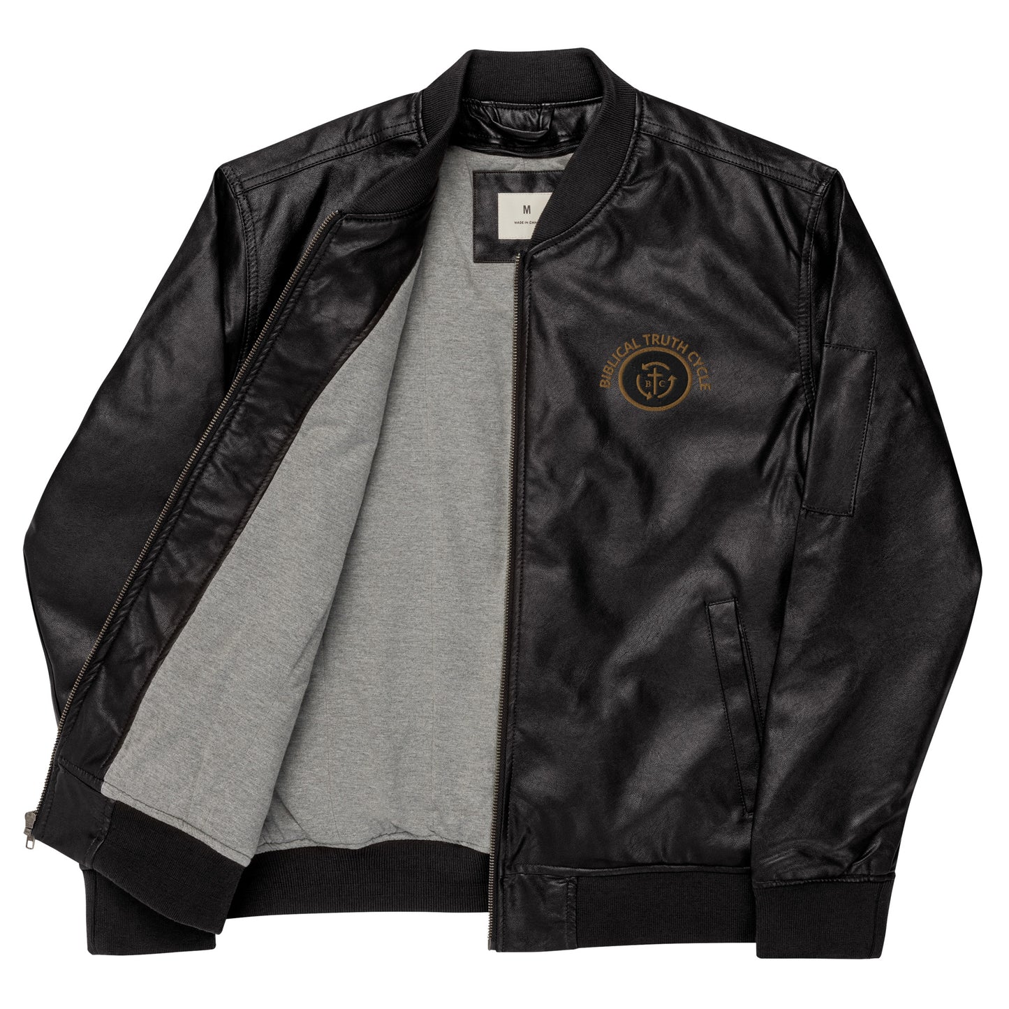 Biblical Truth Cycle - Black Leather Bomber Jacket (Logo-NoSlo)