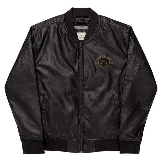 Biblical Truth Cycle - Black Leather Bomber Jacket (Logo-NoSlo)