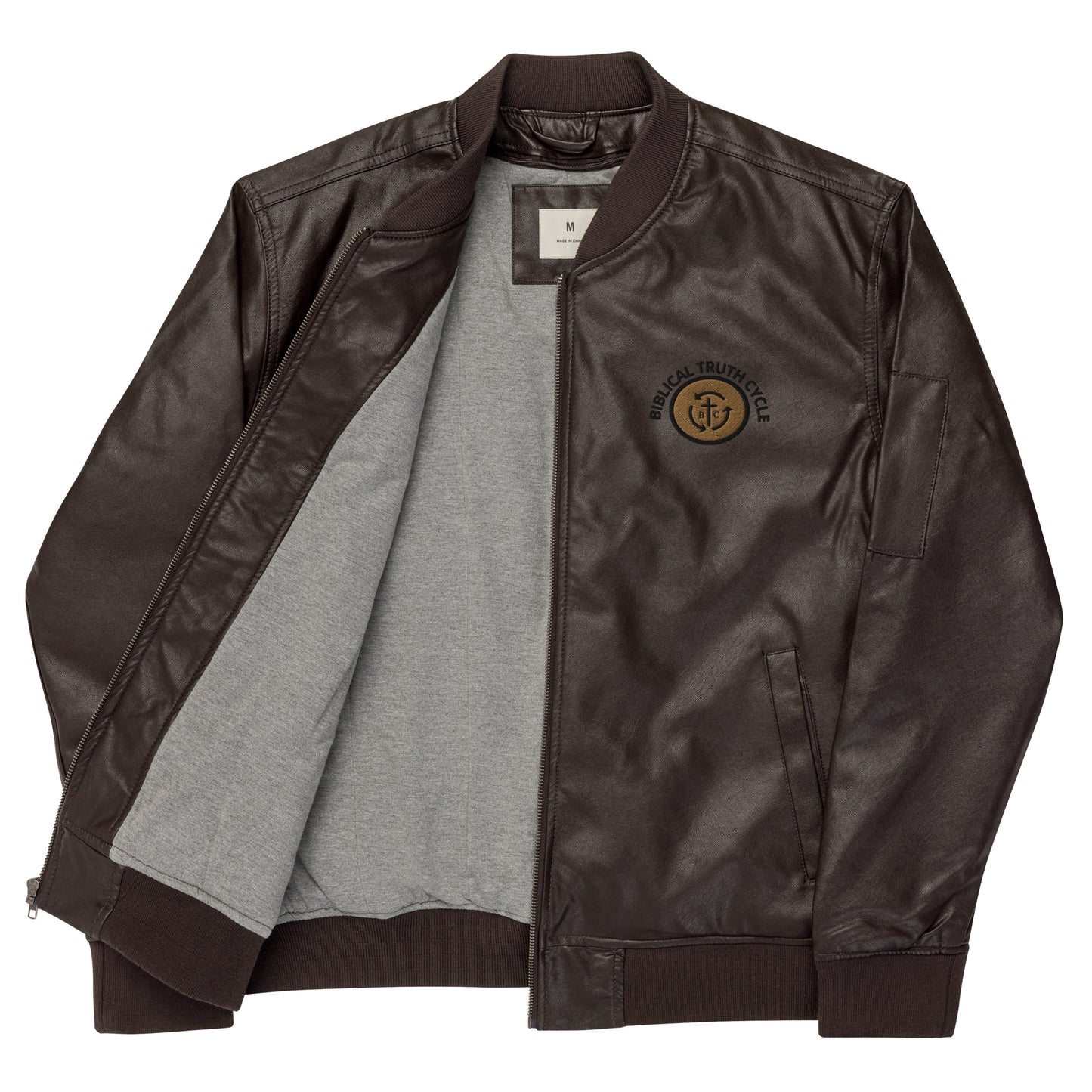 Biblical Truth Cycle - Brown Leather Bomber Jacket (Logo-NoSlo)