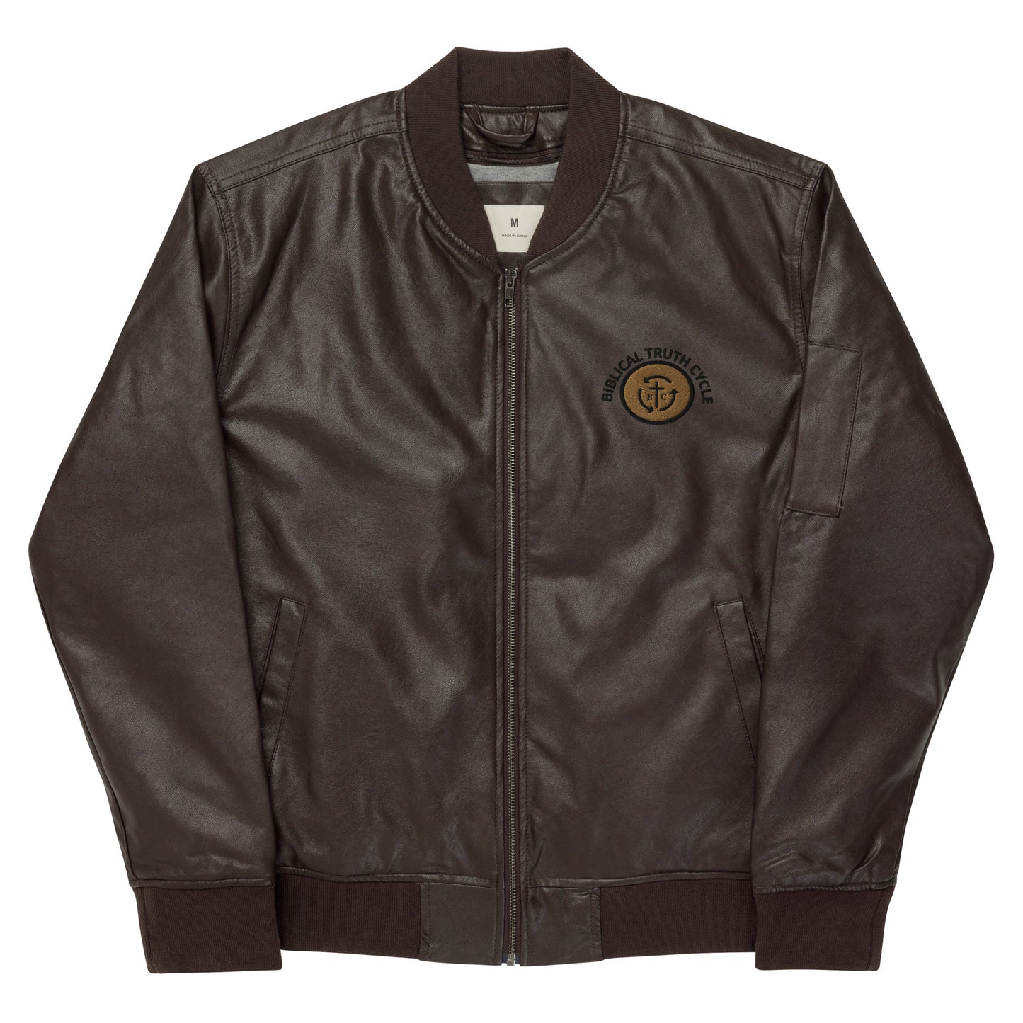 Biblical Truth Cycle - Brown Leather Bomber Jacket (Logo-NoSlo)