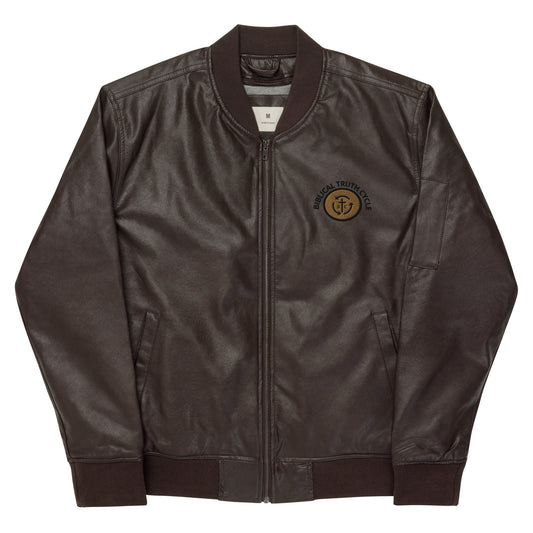 Biblical Truth Cycle - Brown Leather Bomber Jacket (Logo-NoSlo)