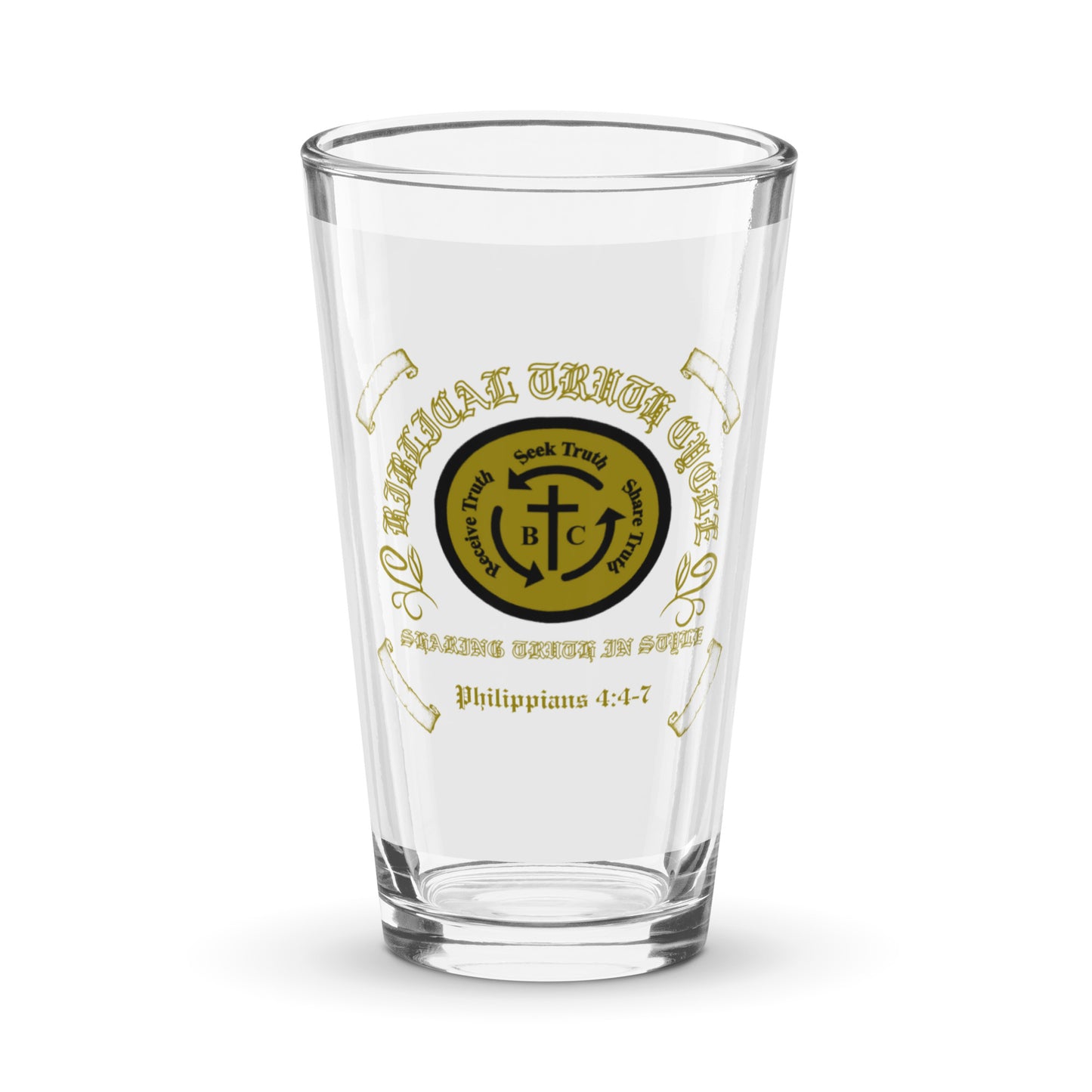 Biblical Truth Cycle - Shaker Pint Glass (White and Gold)