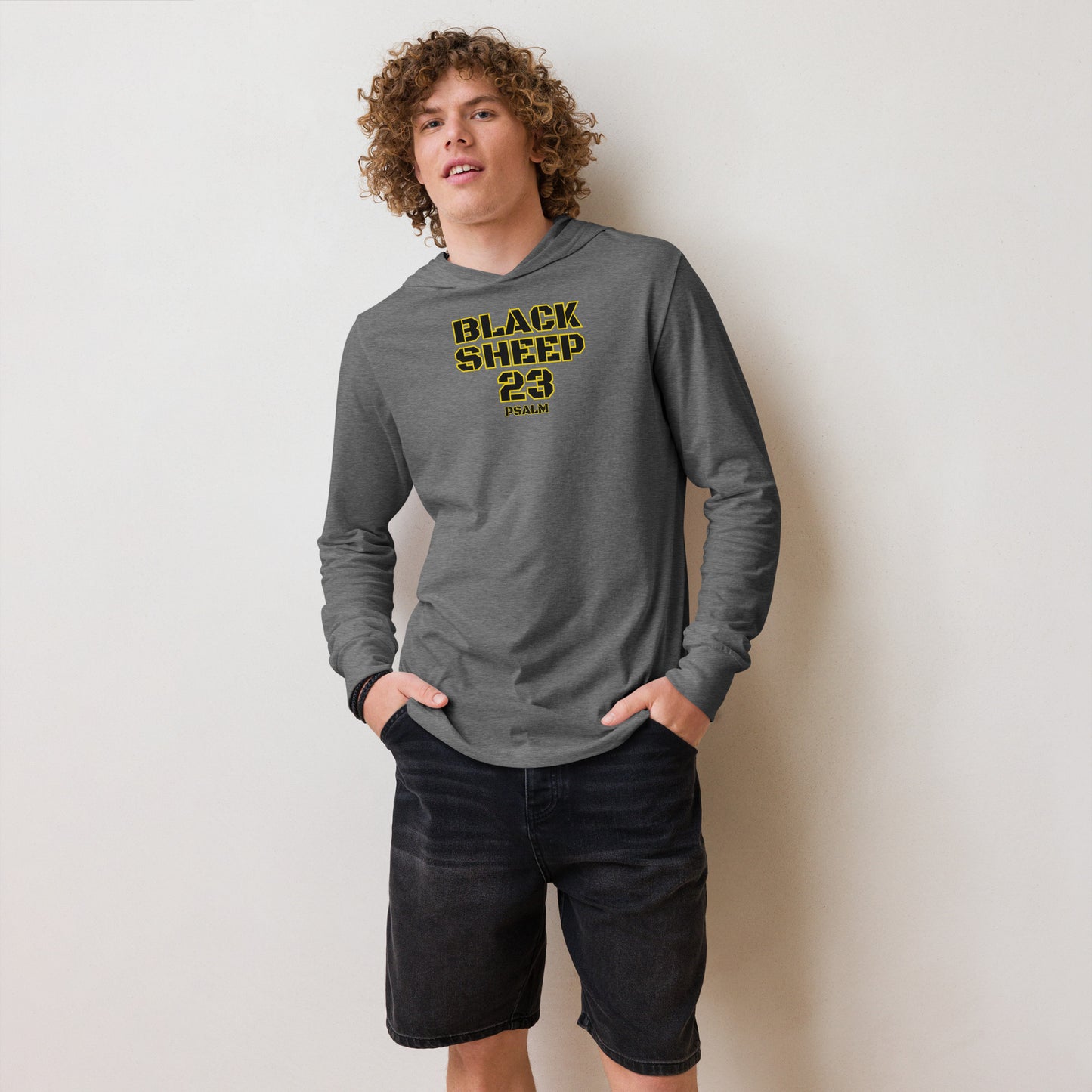 Sheep 23 - Hooded Long Sleeve T-Shirt (Black Sheep)