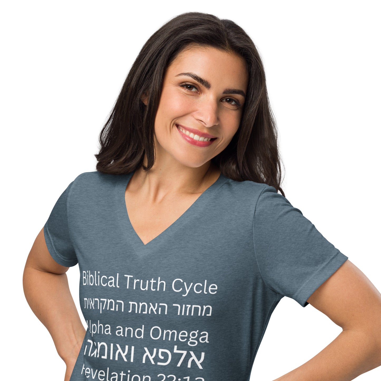 Biblical Truth Cycle - Ladies Relaxed V-Neck T-Shirt (Hebrew Print)