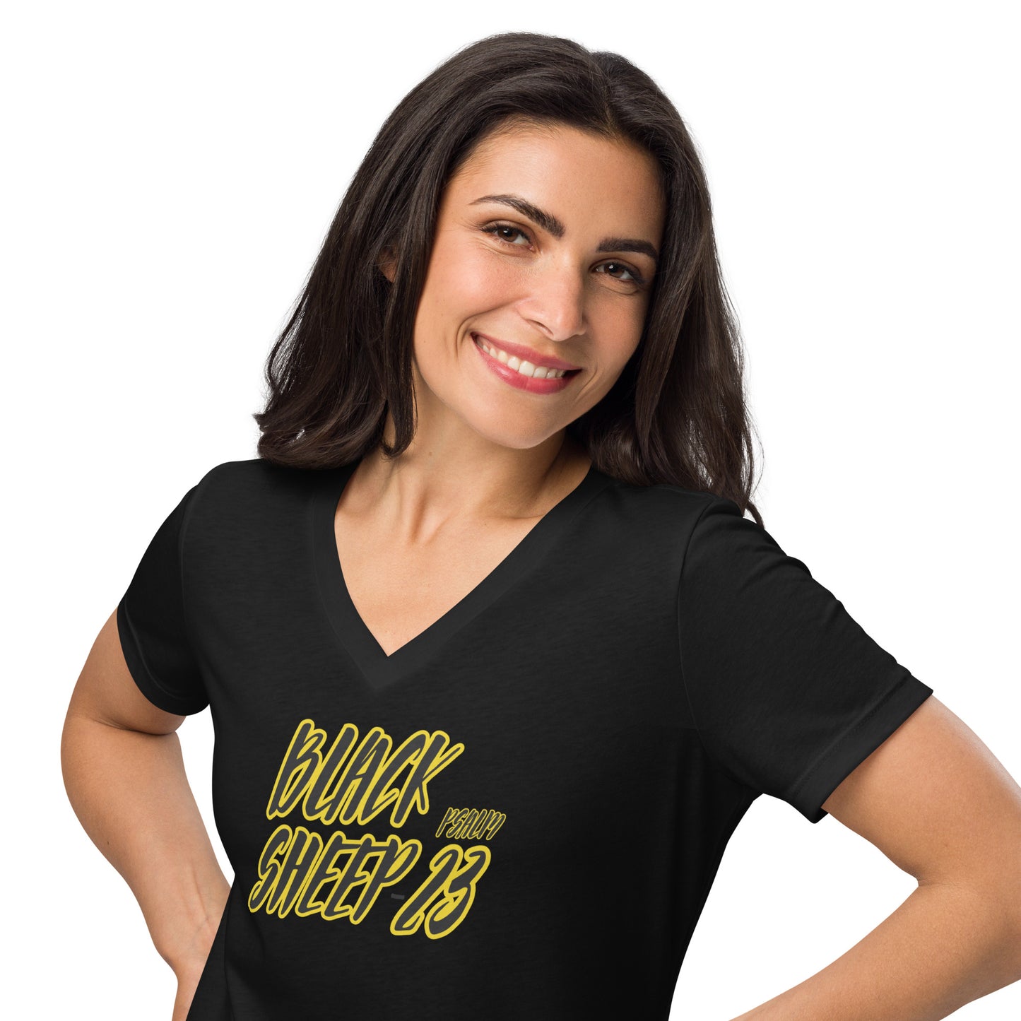 Sheep 23 - Ladies Relaxed V-Neck T-Shirtt (Black Sheep)