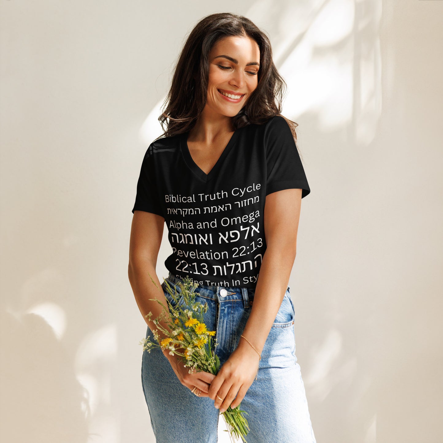 Biblical Truth Cycle - Ladies Relaxed V-Neck T-Shirt (Hebrew Print)